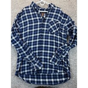 Lincoln Outfitters Mens XL Tall Flannel Shirt Navy Blue White Plaid Cotton L/S
